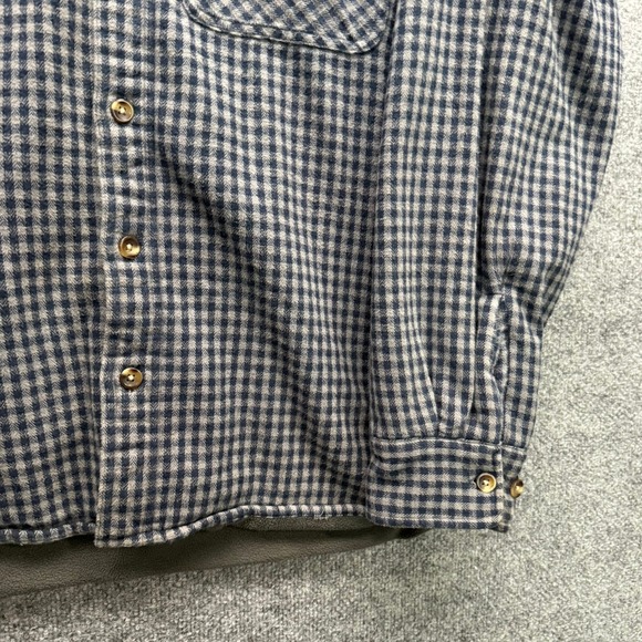 Cabela's Shirt Jacket Men's L Navy Gray Gingham Long Sleeve Fleece Lined Flannel - Picture 10 of 12